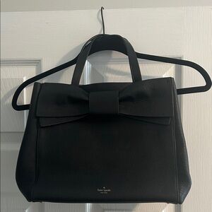 kate spade black leather tote with bow detail